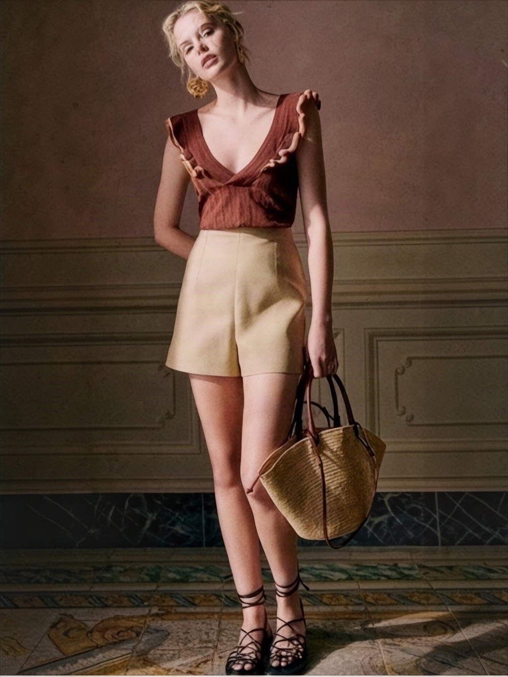 SEZANE Linen Cotton Beige Shorts size 42